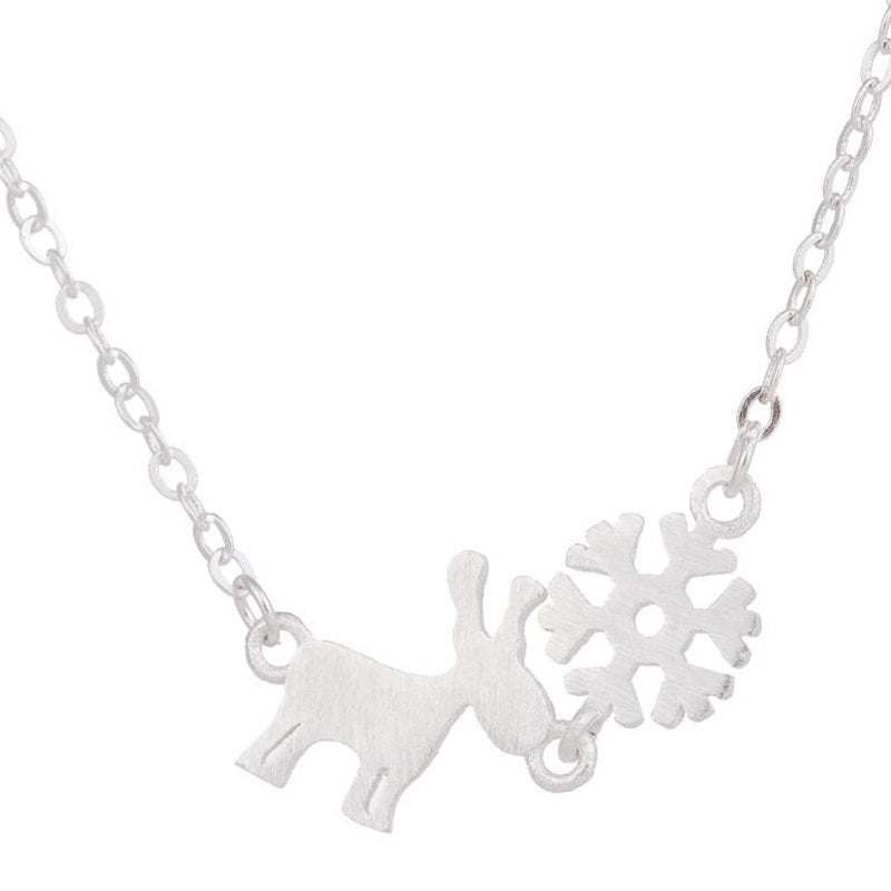 925 Sterling Silver Necklace Link Chain Snowflake Deer Pendant Necklace Christmas Gift Animal Choker Necklaces Collier