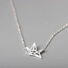 925 Sterling Silver Origami Crane Long Chain Pendant Necklaces for Women Tiny Animal Necklaces Wedding Gift collares