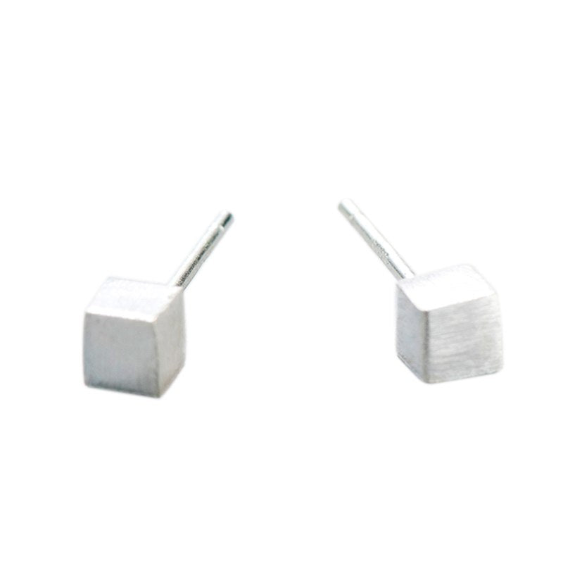 925 Sterling Silver Simple Cubes Stud Earrings for Women High Quality Square Earing Allergy Free Sterling-silver-jewelry