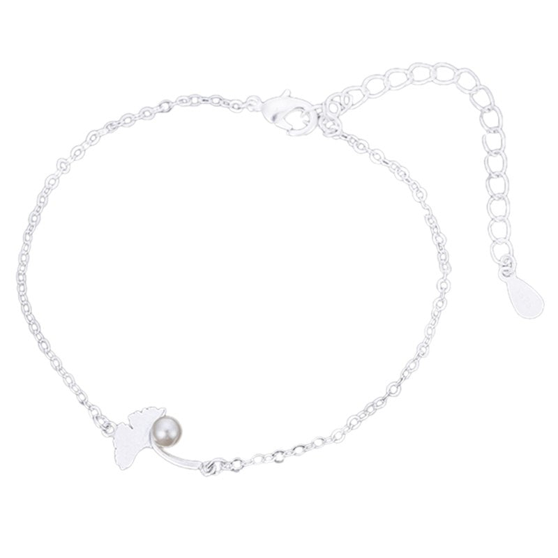 925 Sterling Silver Simulated Pearl Ginkgo Leaves Charm Bracelets for Women Fashion Pulseras Sterling-silver-jewelry
