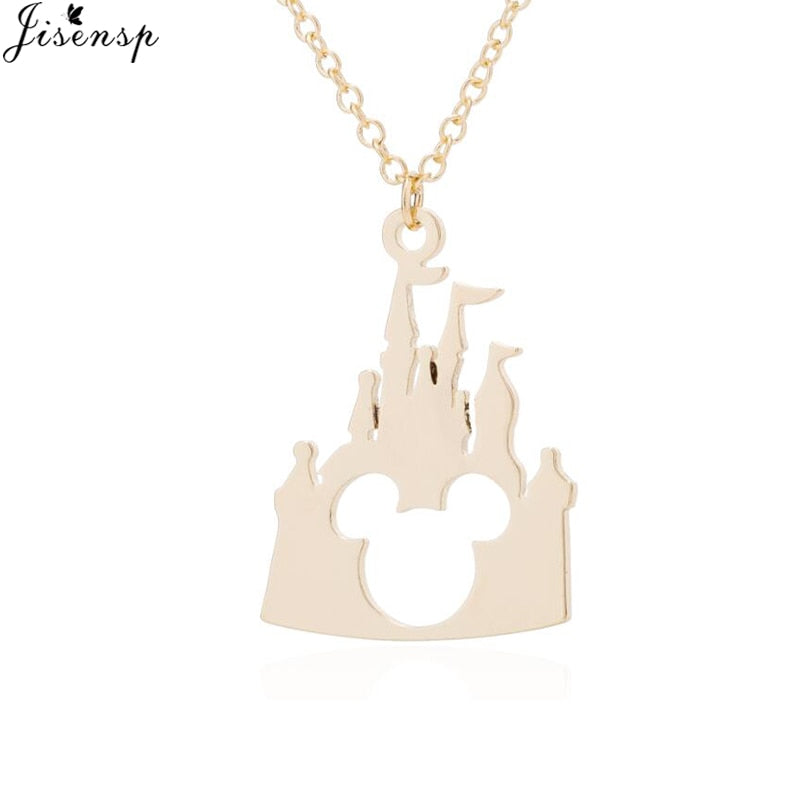 Bijoux 2020 Fashion Mickey Head Necklace Lovely Long Chain Castle Necklaces Pendants Women Statement Jewelry Kids Gifts