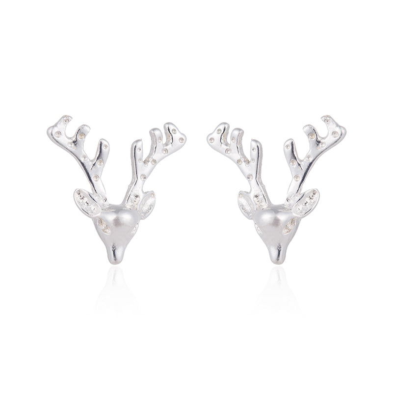 Christmas Accessories 925 Sterling Silver Antler Deer Stud Earrings for Women Kids Cute Elk Animal Earrings Pendientes