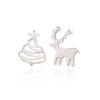 Christmas Gift 925 Sterling Silver Elk Deer Christmas Tree Stud Earrings for Women Asymmetric Earrings Party Jewelry