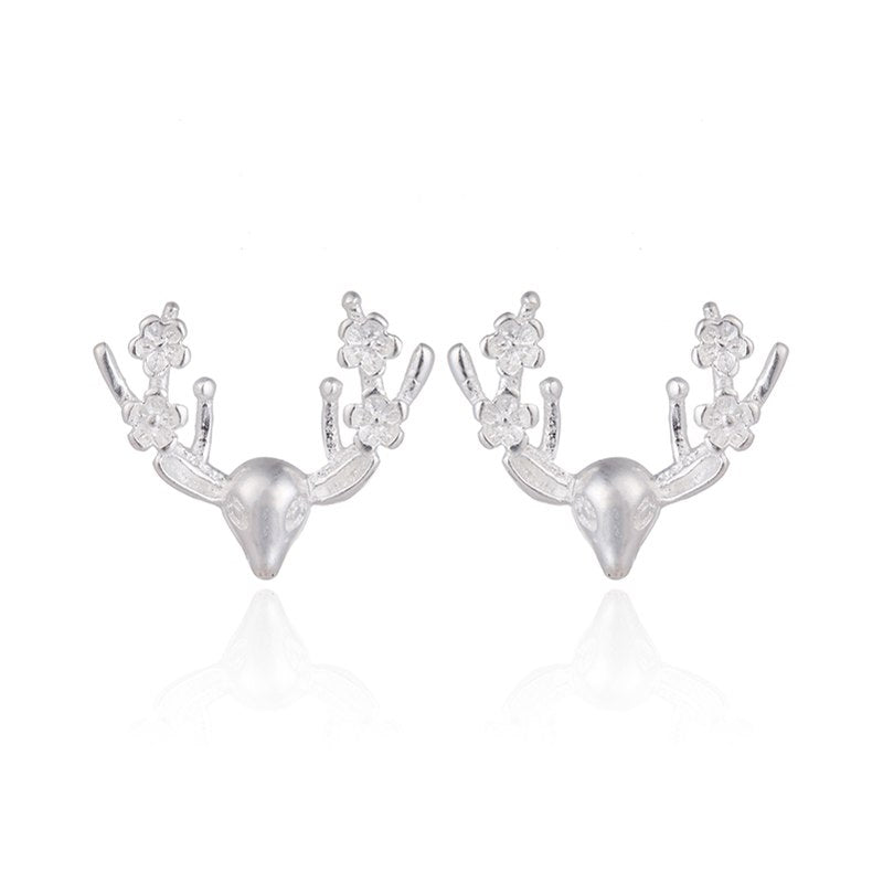 Cute Antler Deer Stud Earrings for Women Reindeer Earring 925 Silver Tiny Flower Earrings Pendients Christmas Earings