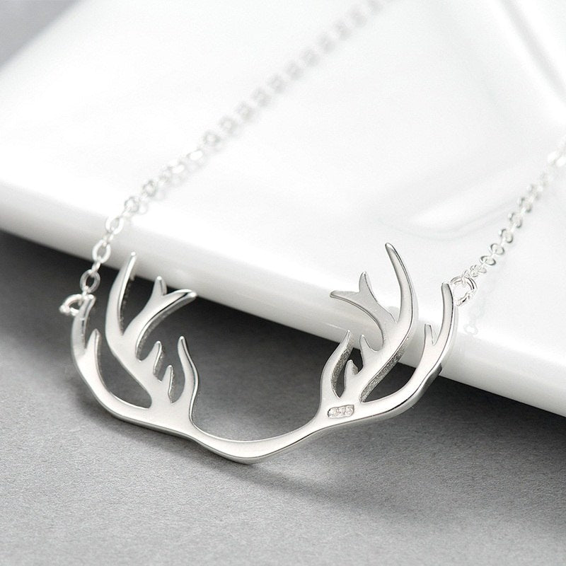 Cute Deer Antler Charm Necklace Women Boho Elk Animal 925 Silver Chain Necklaces Christmas Jewelry Everyd Gifts