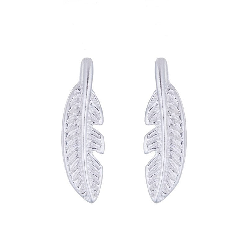 Fashion 925 Silver Feather Earrings for Women Small Leaf Stud Earrings Wedding Gift Sterling Silver Jewelry Brincos