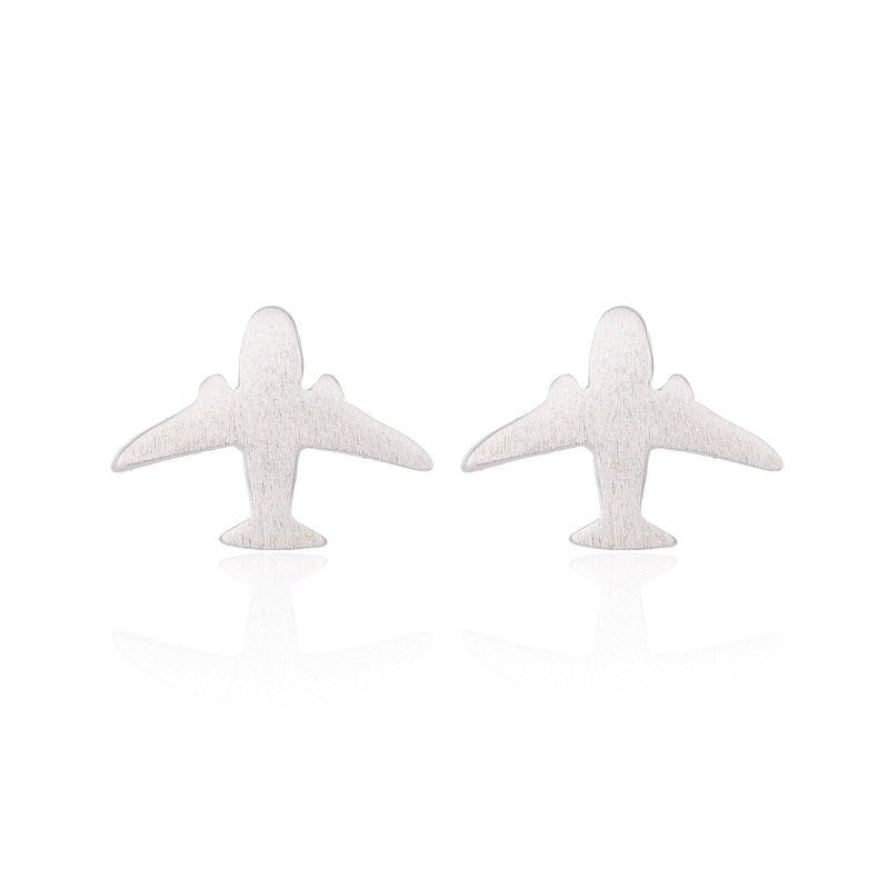 Fashion 925 Sterling Silver Matte Airplane Stud Earring for Women Fashion Handmade Aircraft Earings Men Jewelry Bijoux