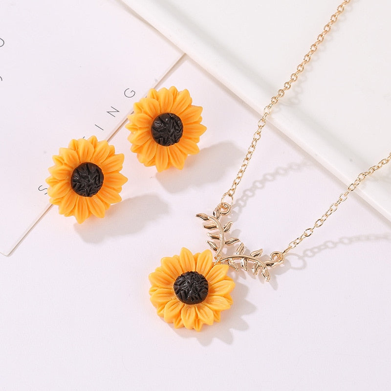 Jisensp Leaf Branch Sunflower Necklace for Women Party collares Ketting Accessories I Love You Necklace Jewelry Gift