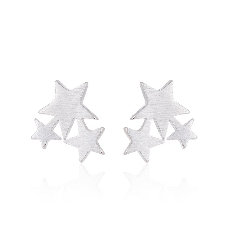Fashion Vintage Geometric Star Earrings for Women 925 Sterling Silver Jewelry Tiny Matte 3 Stars Earing Birthd Brincos
