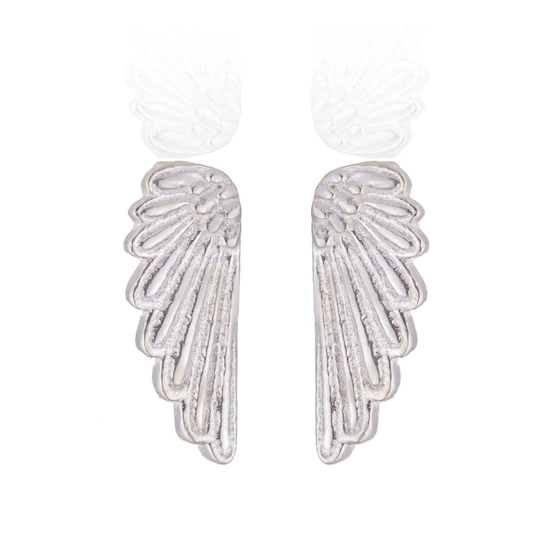 Genuine 925 Sterling Silver Statement Feather Fairy Wings Stud Earrings for Women Girls Fashion Silver Jewelry pendiente