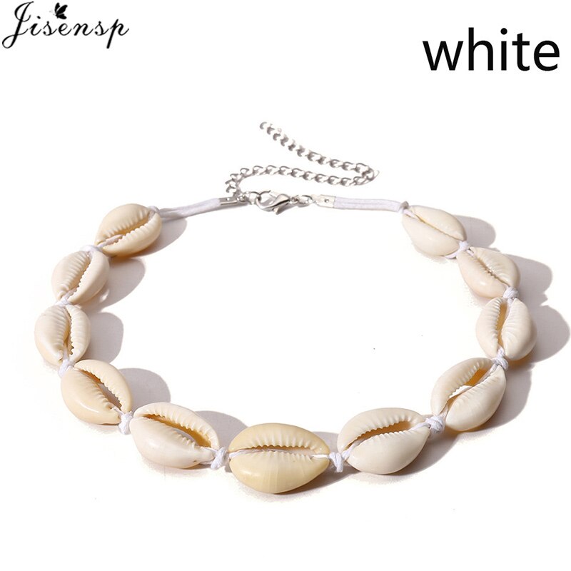 Jisensp Hawaiian White Black Rope Chain Necklace for Women Vintage Handmade Shell Clavicle Necklaces Beach Jewelry Gift