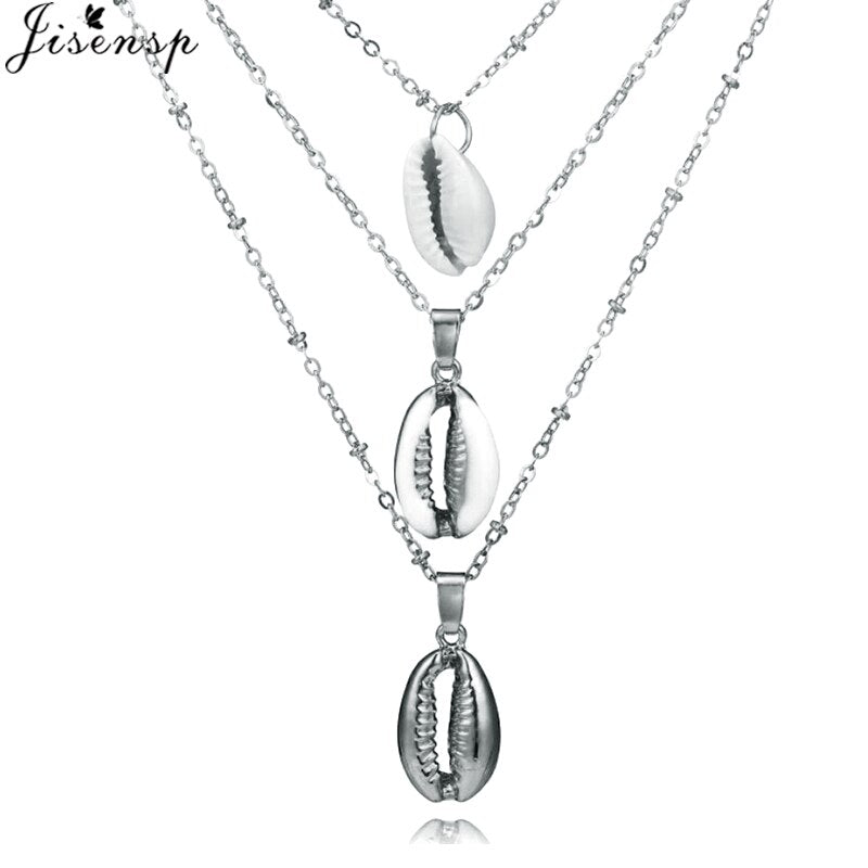 Jisensp Hawaiian White Black Rope Chain Necklace for Women Vintage Handmade Shell Clavicle Necklaces Beach Jewelry Gift