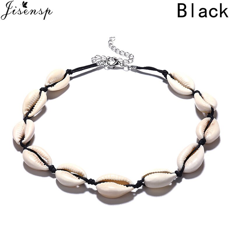 Jisensp Hawaiian White Black Rope Chain Necklace for Women Vintage Handmade Shell Clavicle Necklaces Beach Jewelry Gift