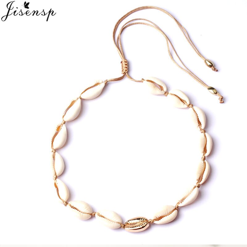 Jisensp Hawaiian White Black Rope Chain Necklace for Women Vintage Handmade Shell Clavicle Necklaces Beach Jewelry Gift