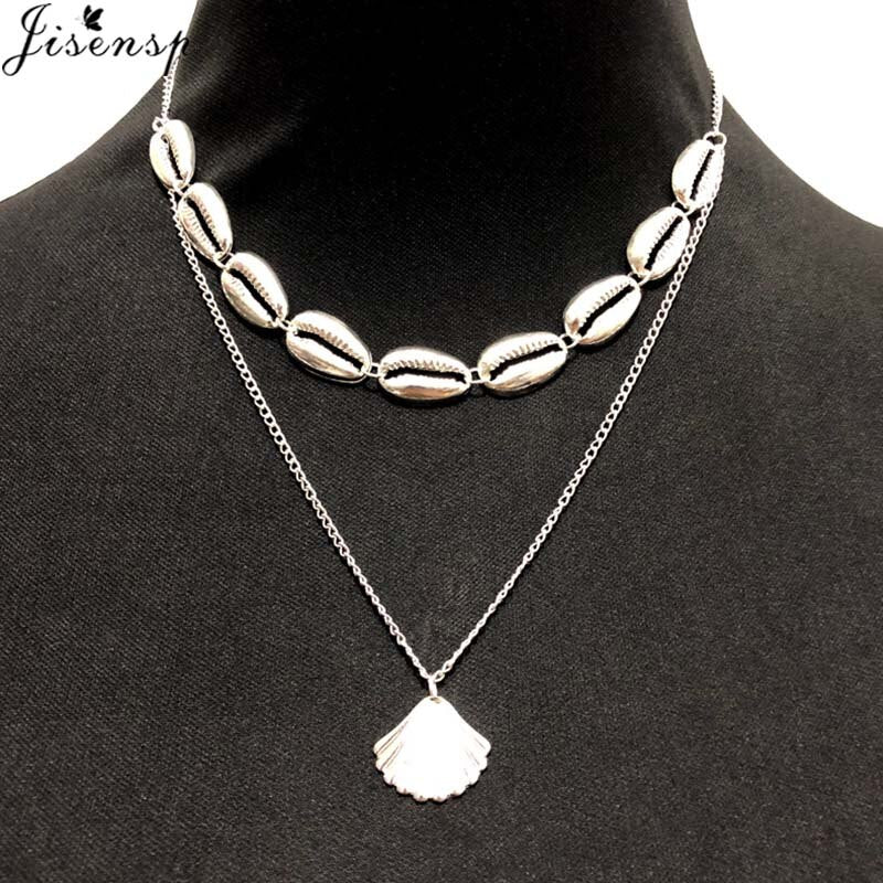 Jisensp Hawaiian White Black Rope Chain Necklace for Women Vintage Handmade Shell Clavicle Necklaces Beach Jewelry Gift