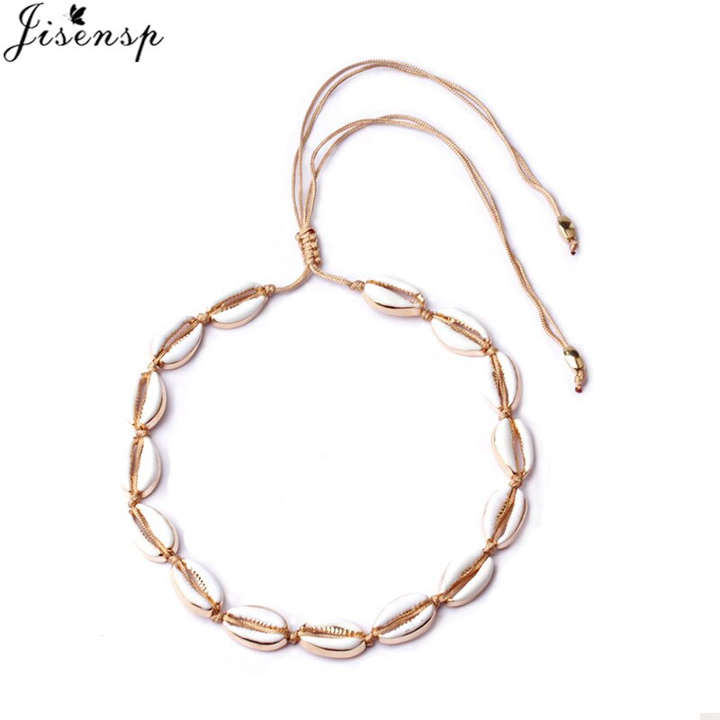 Jisensp Hawaiian White Black Rope Chain Necklace for Women Vintage Handmade Shell Clavicle Necklaces Beach Jewelry Gift