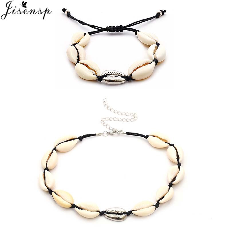 Jisensp Hawaiian White Black Rope Chain Necklace for Women Vintage Handmade Shell Clavicle Necklaces Beach Jewelry Gift