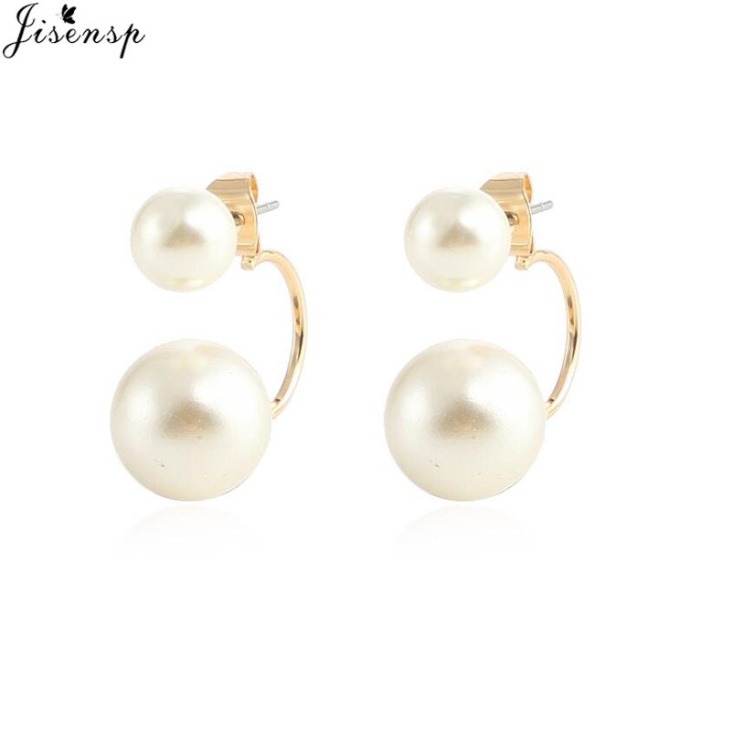 Hot Silver Plated Double Sided Earings Fashion Jewelry Crystal Ball Stud Earrings Women Simulated Pearl Earrings Brincos