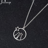 Jisensp Romantic Couple Pendant Necklace Hollow Round Lovely Cat Long Chain for Women Girls Jewelry Gift bijoux
