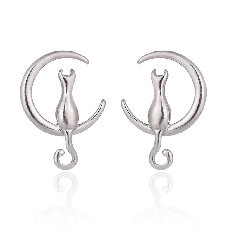 S925 Silver Jewelry Earrings Animal Cat Stud Earrings for Women Fashion Jewelry Accessories Moon Cat Earrings Wholesale