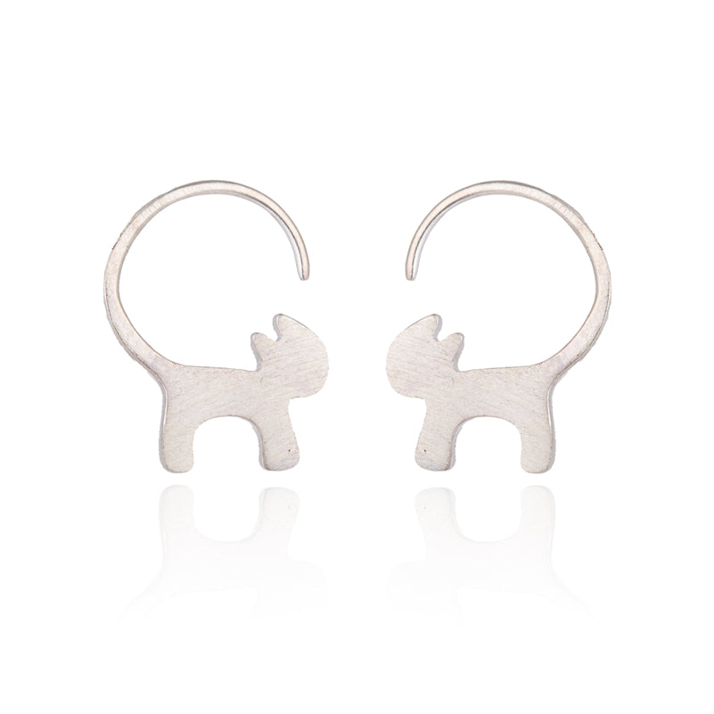 S925 Sterling Silver Cute Spirit Long Tail Cat Earrings Lovely Cat Long Tail Stud Earrings Animal Earings Women Jewelry
