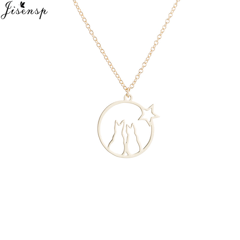 Simple Cute Animal Pendant Moon Cat Necklace Accessories Women Fashion Hollow Tiny Star Necklace Collier Female Gift