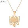 Jisensp Vintage Albania Eagle Pendant Necklaces for Men Women Ethnic Jewelry Double Headed Eagle Stainless Steel Necklaces 2021