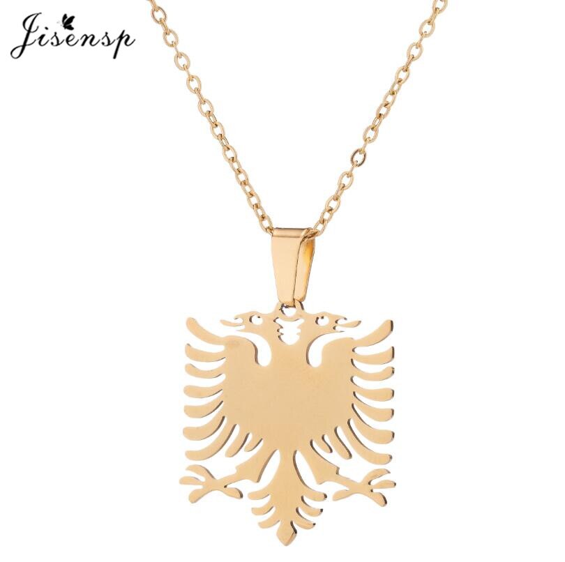 Jisensp Vintage Albania Eagle Pendant Necklaces for Men Women Ethnic Jewelry Double Headed Eagle Stainless Steel Necklaces 2021
