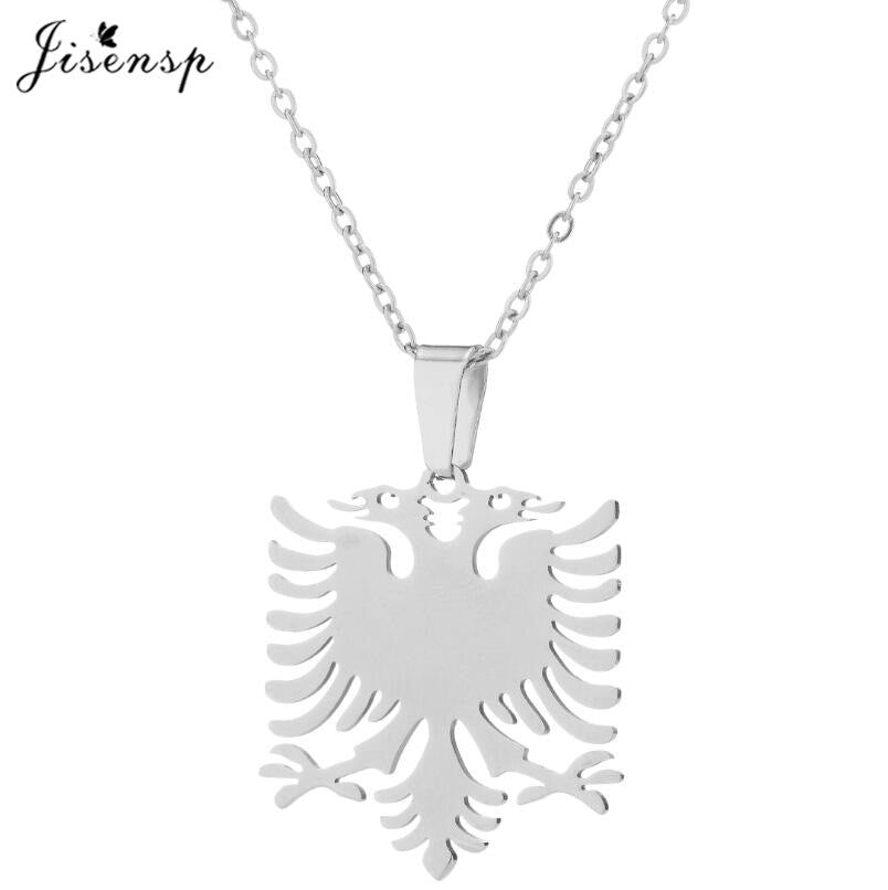 Jisensp Vintage Albania Eagle Pendant Necklaces for Men Women Ethnic Jewelry Double Headed Eagle Stainless Steel Necklaces 2021