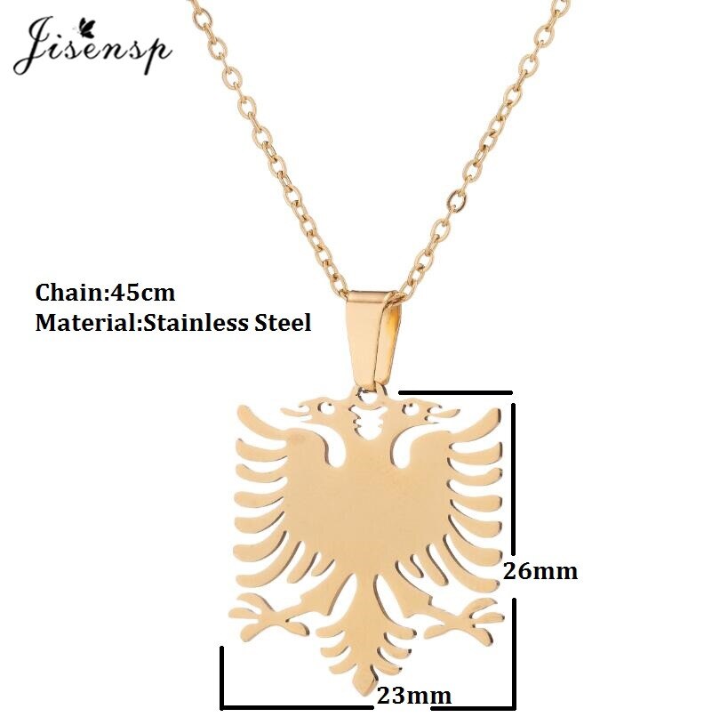 Jisensp Vintage Albania Eagle Pendant Necklaces for Men Women Ethnic Jewelry Double Headed Eagle Stainless Steel Necklaces 2021