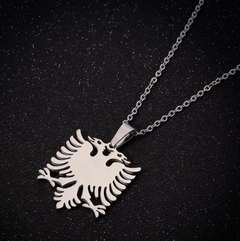 Jisensp Vintage Albania Eagle Pendant Necklaces for Men Women Ethnic Jewelry Double Headed Eagle Stainless Steel Necklaces 2021