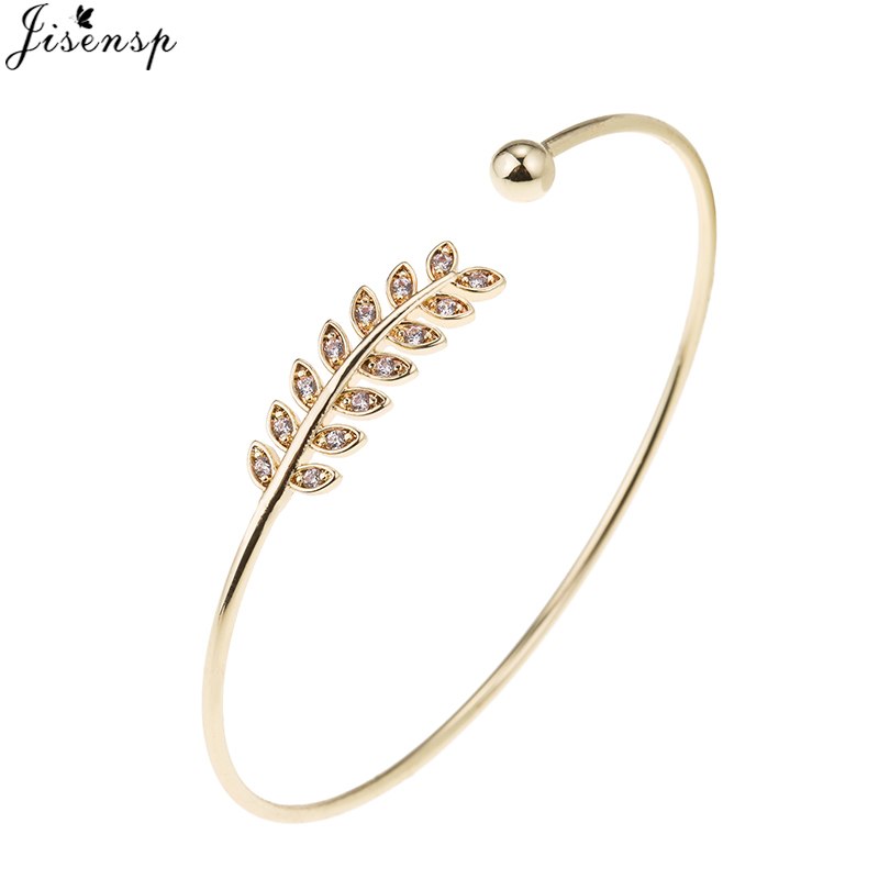 Vintage Charm Bracelet Handmade Plant Jewelry Gift Summer Style Leaf CZ Crystal Bracelet Bangle for Women Party Bijoux