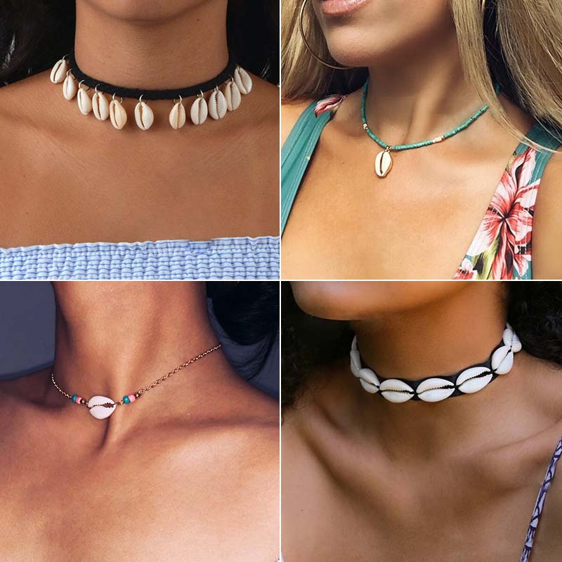 Jisensp Vintage Conch Shell Necklaces Pendants Coin Rope Chain Chokers Necklace Simple Seashell Ocean Beach Jewelry