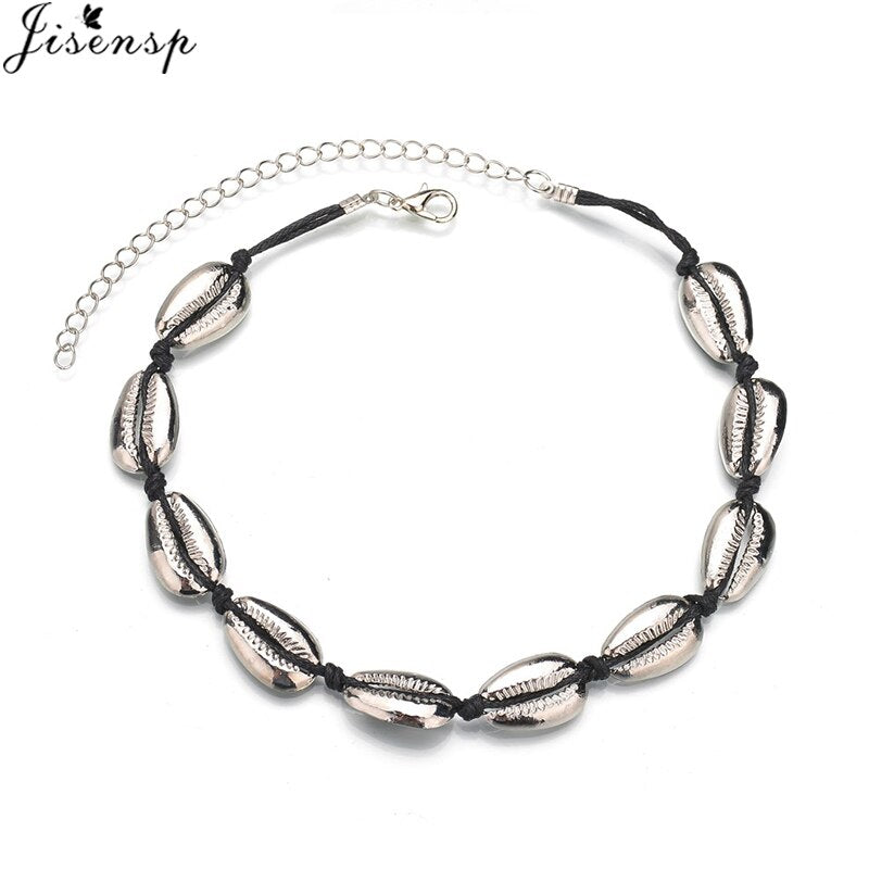 Jisensp Vintage Conch Shell Necklaces Pendants Coin Rope Chain Chokers Necklace Simple Seashell Ocean Beach Jewelry