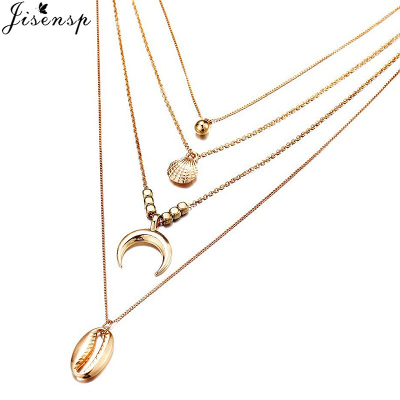 Jisensp Vintage Conch Shell Necklaces Pendants Coin Rope Chain Chokers Necklace Simple Seashell Ocean Beach Jewelry