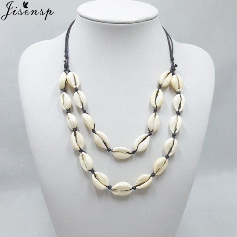 Jisensp Vintage Conch Shell Necklaces Pendants Coin Rope Chain Chokers Necklace Simple Seashell Ocean Beach Jewelry