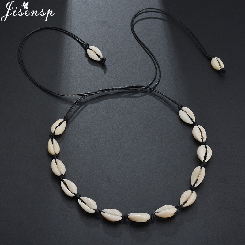 Jisensp Vintage Conch Shell Necklaces Pendants Coin Rope Chain Chokers Necklace Simple Seashell Ocean Beach Jewelry