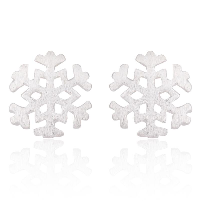 Women 925 Sterling Silver Brushed Snowflake Stud Earrings for Women Jewelry Cute Flower Earing Engagement Christmas Gift