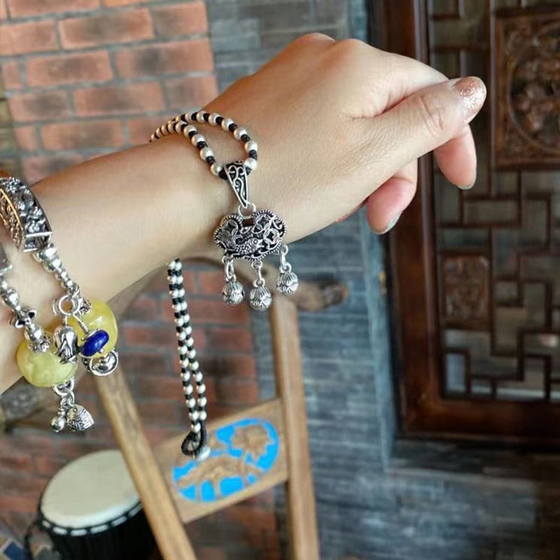 Johnature Metal Original 2021 National Trend Lotus Lock Handmade Chokers Necklace Women Vintage Tibetan Silver Hangings