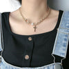 Joker Pearl Cross Choker Necklace Female Minority Design All-Match Simple Faux Pearl Choker Chain Clavicle Necklace