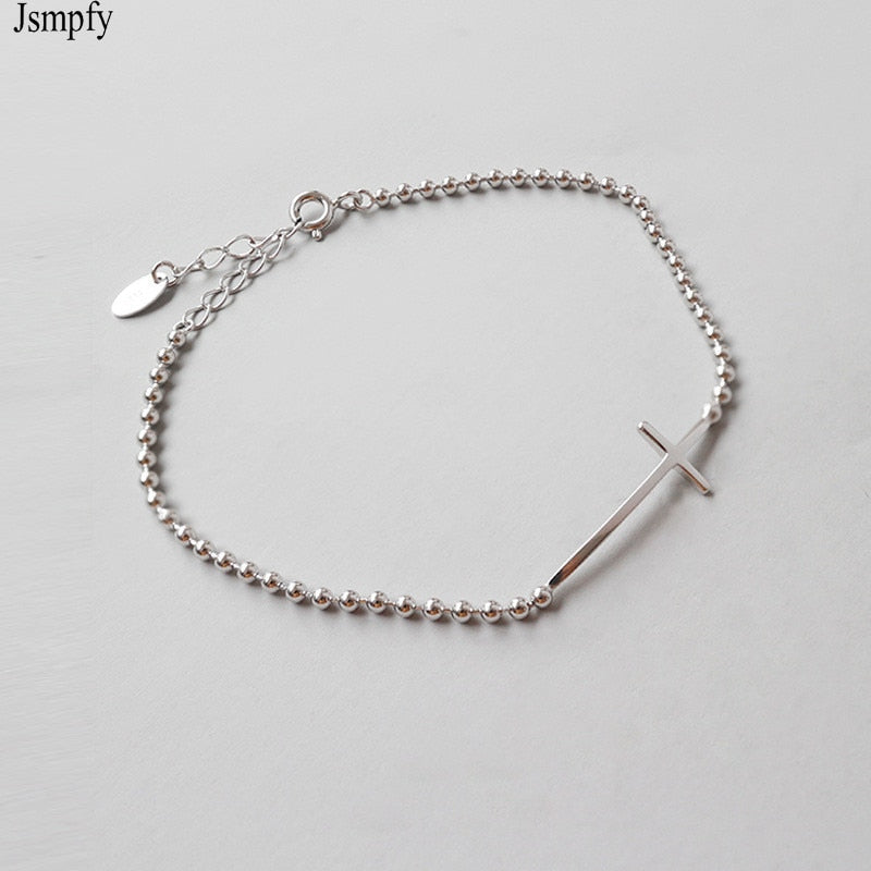 100% 925 Sterling Silver Bead Chain Bracelet & Bangles Sidew Cross Charm Bracelet For Women Christmas Gifts Pulseira