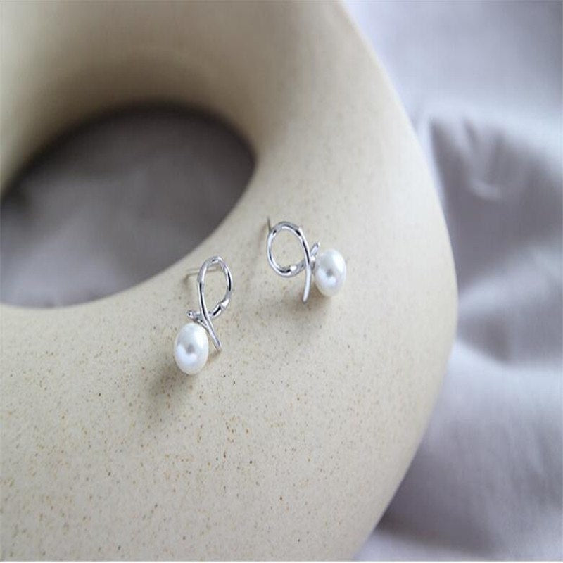 100% 925 Sterling Silver Bow Stud Earrings With Pearl Jewelry Brincos For Women Gifts