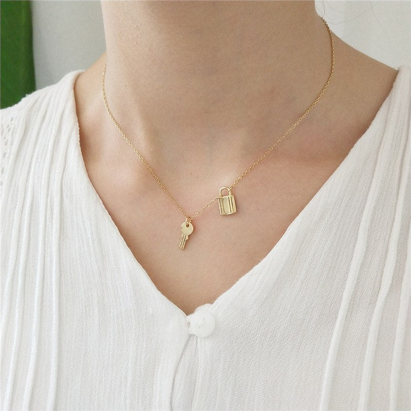 100% 925 Sterling Silver Lock Key Pendant Necklaces Delicate Necklaces&Pendant Sterling Silver 925 Jewelry collares