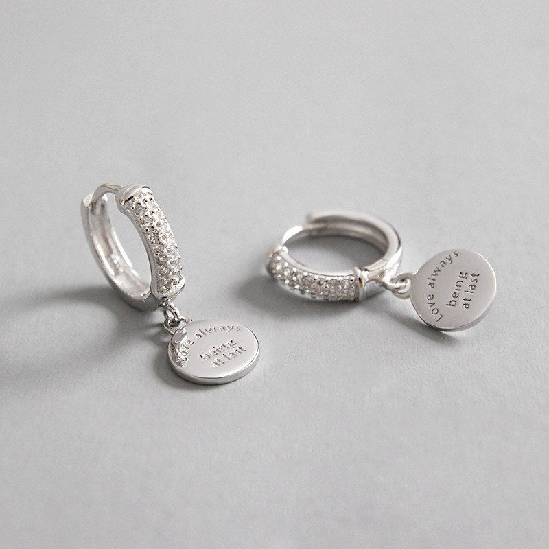 100% 925 Sterling Silver Micro Zircon Circle Earrings For Women Geometric Round Love Always Being At Least Dangle Earring