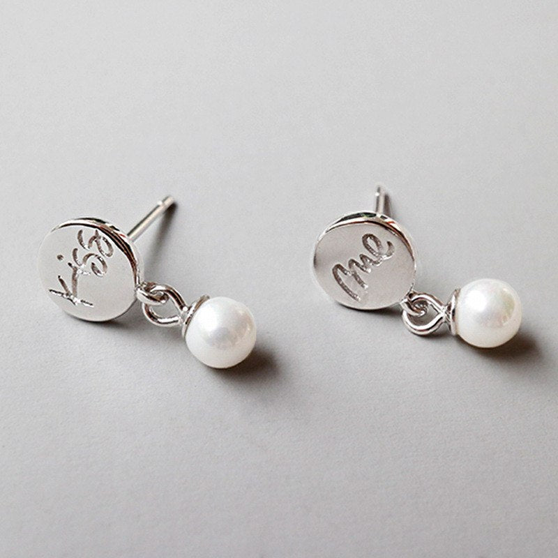 100% 925 Sterling Silver Pearl Dangle Earring For Women New Silver Round Plated Kiss Me Drop Earrings Pendientes