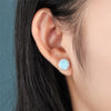 100% 925 Sterling Silver Small Round Blue Opal Stud Earrings For Women Girls New Simple AAA Micro Zircon Ear Studs