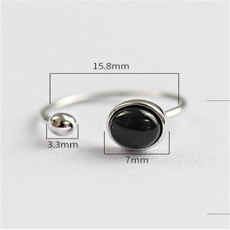 2 Designs New Chic Round Agate And Moon Stone Open Finger Rings For Women 100% 925 Sterling Silver Adjustable Ring