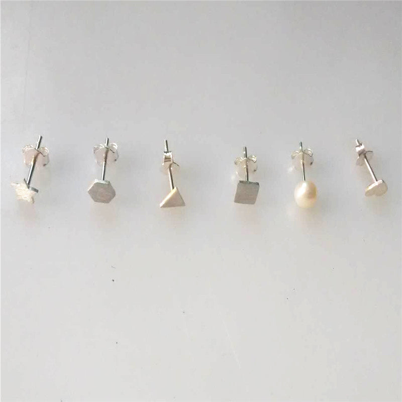 6 Pcs/set Earring Set Small Geometric Square Triangle Pearl Stud Earrings For Women Brincos No Card Packing