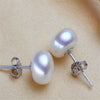 8-9MM Natural Pearl Stud Earrings For Women Lovers Gifts 925 Sterling Silver Earrings White Pink Purple Color