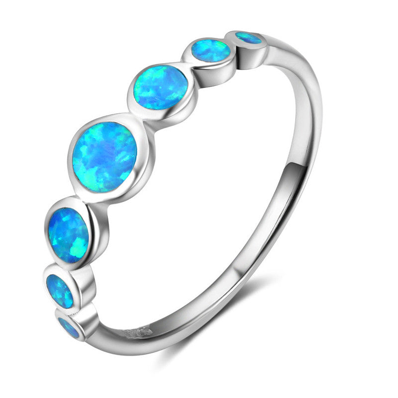 925 Sterling Silver 7Pcs Blue Opal Rings For Women New Wedding Band Silver Ring Fine Jewelry Valentines Gift